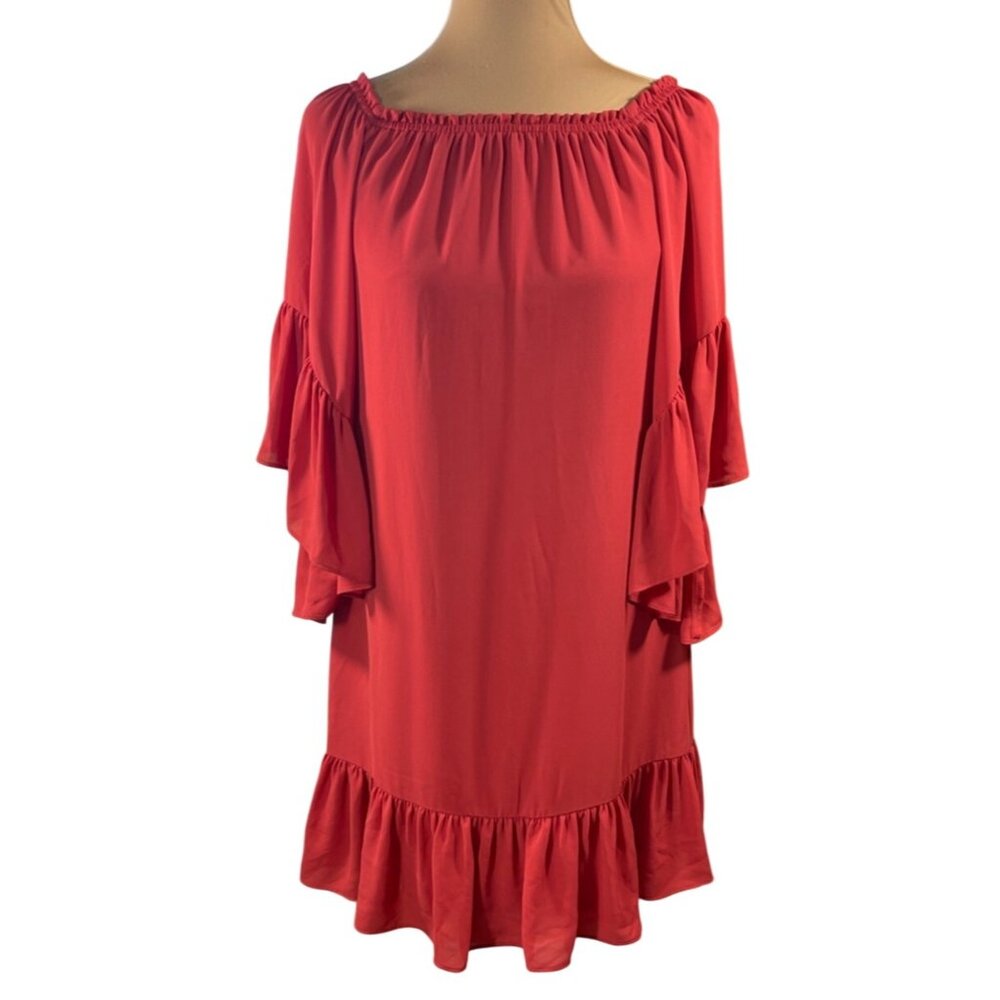 WHBM Shift Dress Brick Red Orange Ruffle Trim Size XS Extra Small OTS